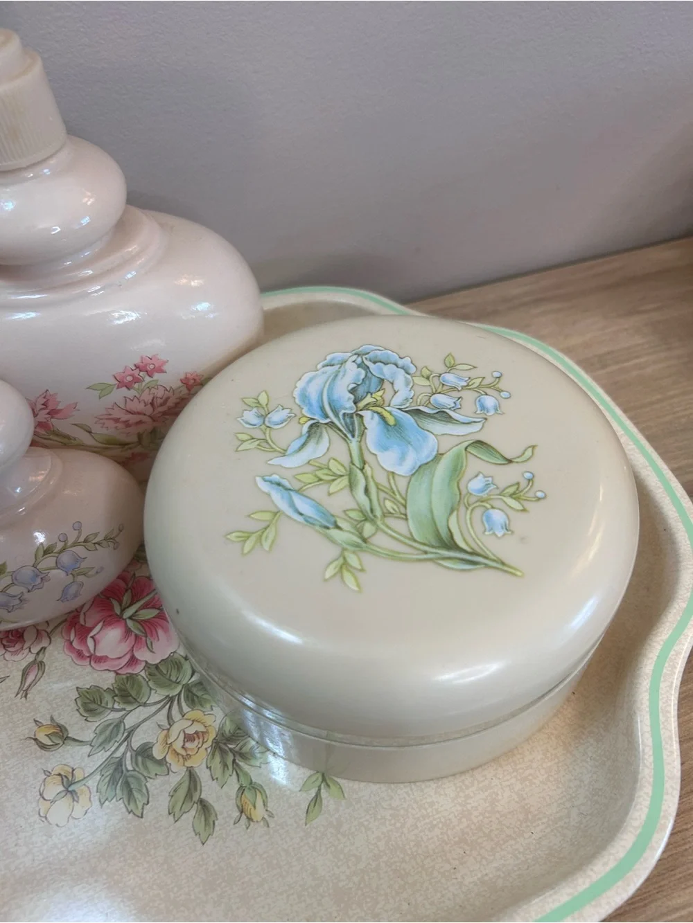 Avon Cream Floral Ceramic Vanity Set with Pastel Accents